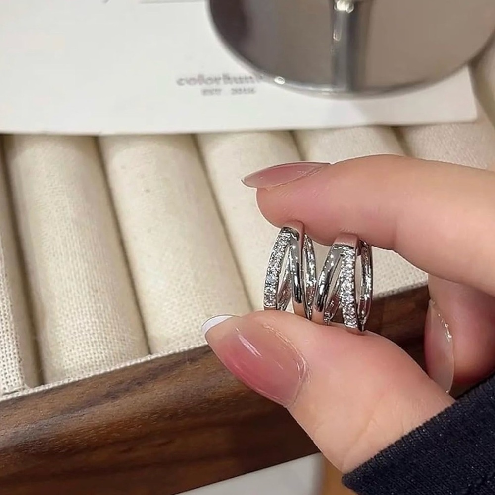 Elegant Silver Crystal Hoop Earrings - Picture 4 of 7
